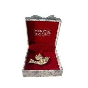 Vintage Silver Tone Enamel Aurora Borealis Rhinestone Dove Bird Brooch Pin